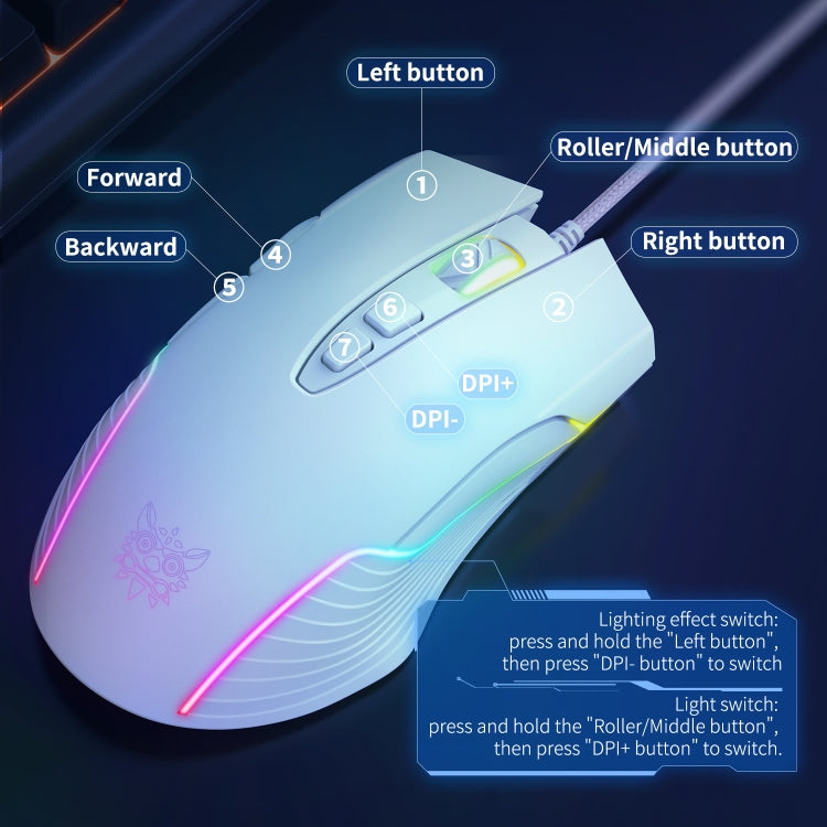 ONIKUMA CW905 RGB Lighting Wired Mouse(White) - Wired Mice by ONIKUMA | Online Shopping South Africa | PMC Jewellery | Buy Now Pay Later Mobicred