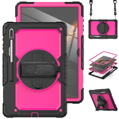 For Samsung Galaxy Tab S10 Ultra / S9 Ultra / S8 Ultra Silicone + PC Tablet Case with Shoulder Strap(Black+Rose Red) - Tab S10 Ultra Cases by PMC Jewellery | Online Shopping South Africa | PMC Jewellery | Buy Now Pay Later Mobicred