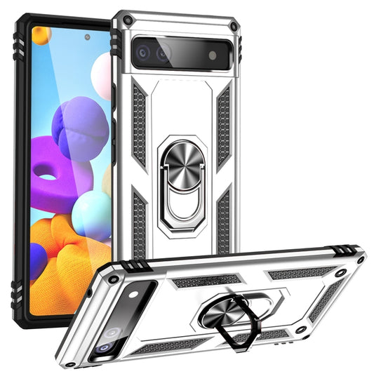 For Google Pixel 6A Shockproof TPU + PC Protective Case with 360 Degree Rotating Holder(Silver) - Google Cases by PMC Jewellery | Online Shopping South Africa | PMC Jewellery | Buy Now Pay Later Mobicred