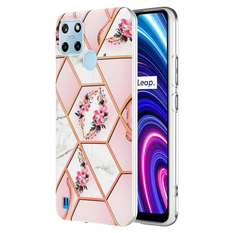 For OPPO Realme C21Y Splicing Marble Flower Pattern TPU Phone Case(Pink Flower) - Realme Cases by PMC Jewellery | Online Shopping South Africa | PMC Jewellery | Buy Now Pay Later Mobicred