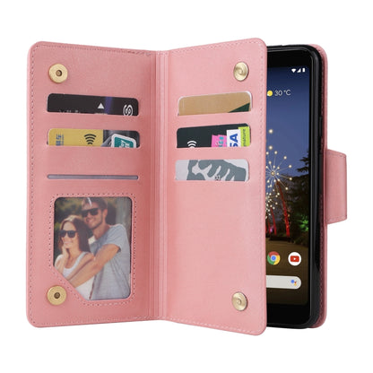 For Google Pixel 3A Rivet Buckle 9 Cards Three Fold Leather Phone Case(Rose Gold) - Google Cases by PMC Jewellery | Online Shopping South Africa | PMC Jewellery | Buy Now Pay Later Mobicred