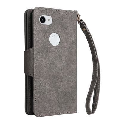 For Google Pixel 3A XL Rivet Buckle 9 Cards Three Fold Leather Phone Case(Grey) - Google Cases by PMC Jewellery | Online Shopping South Africa | PMC Jewellery | Buy Now Pay Later Mobicred