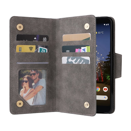 For Google Pixel 3A XL Rivet Buckle 9 Cards Three Fold Leather Phone Case(Grey) - Google Cases by PMC Jewellery | Online Shopping South Africa | PMC Jewellery | Buy Now Pay Later Mobicred