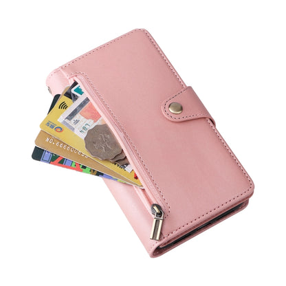 For Google Pixel 4 Rivet Buckle 9 Cards Three Fold Leather Phone Case(Rose Gold) - Google Cases by PMC Jewellery | Online Shopping South Africa | PMC Jewellery | Buy Now Pay Later Mobicred