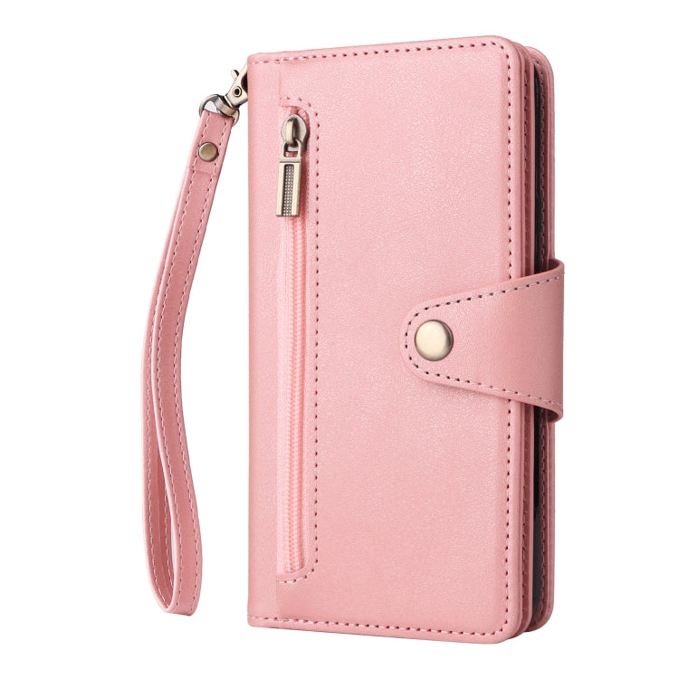 For Google Pixel 4A 4G Rivet Buckle 9 Cards Three Fold Leather Phone Case(Rose Gold) - Google Cases by PMC TechLife | Online Shopping South Africa | PMC TechLife | Buy Now Pay Later Mobicred