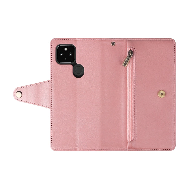 For Google Pixel 4A 5G Rivet Buckle 9 Cards Three Fold Leather Phone Case(Rose Gold) - Google Cases by PMC Jewellery | Online Shopping South Africa | PMC Jewellery | Buy Now Pay Later Mobicred