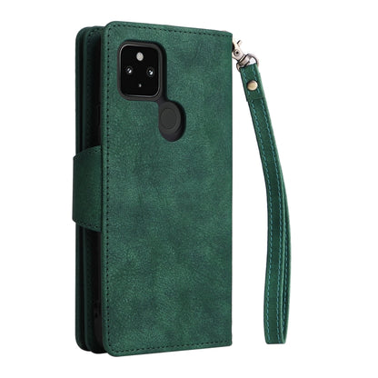 For Google Pixel 4A 5G Rivet Buckle 9 Cards Three Fold Leather Phone Case(Green) - Google Cases by PMC Jewellery | Online Shopping South Africa | PMC Jewellery | Buy Now Pay Later Mobicred