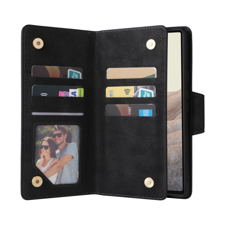For Google Pixel 6 Rivet Buckle 9 Cards Three Fold Leather Phone Case(Black) - Google Cases by PMC TechLife | Online Shopping South Africa | PMC TechLife | Buy Now Pay Later Mobicred