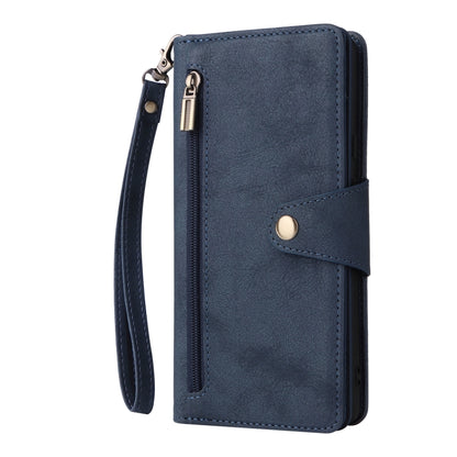 For Google Pixel 6 Rivet Buckle 9 Cards Three Fold Leather Phone Case(Blue) - Google Cases by PMC Jewellery | Online Shopping South Africa | PMC Jewellery | Buy Now Pay Later Mobicred