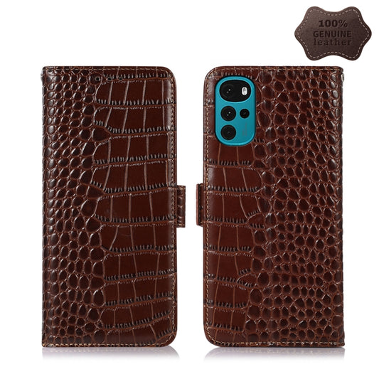 For Motorola Moto G22 Crocodile Top Layer Cowhide Leather Phone Case(Brown) - Motorola Cases by PMC Jewellery | Online Shopping South Africa | PMC Jewellery | Buy Now Pay Later Mobicred