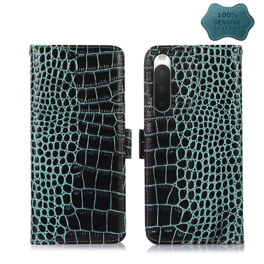 For Sony Xperia 10 IV Crocodile Top Layer Cowhide Leather Phone Case(Green) - Sony Cases by PMC Jewellery | Online Shopping South Africa | PMC Jewellery | Buy Now Pay Later Mobicred