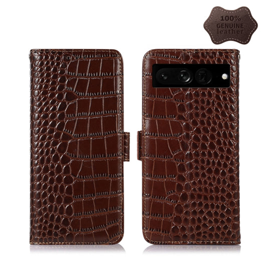 For Google Pixel 7 Pro 5G Crocodile Top Layer Cowhide Leather Phone Case(Brown) - Google Cases by PMC Jewellery | Online Shopping South Africa | PMC Jewellery | Buy Now Pay Later Mobicred