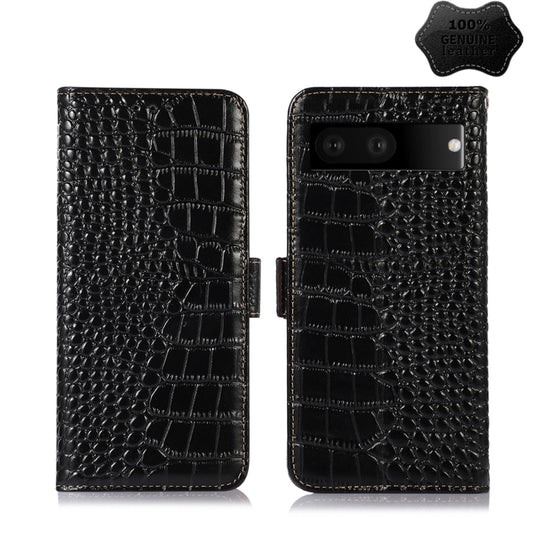 For Google Pixel 7 5G Crocodile Top Layer Cowhide Leather Phone Case(Black) - Google Cases by PMC Jewellery | Online Shopping South Africa | PMC Jewellery | Buy Now Pay Later Mobicred