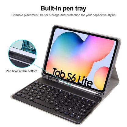 Round Cap Bluetooth Keyboard Leather Case with Pen Slot for Samsung Galaxy Tab S6 Lite, Specification:without Touchpad(Gold+White Keyboard) - Samsung Keyboard by PMC Jewellery | Online Shopping South Africa | PMC Jewellery