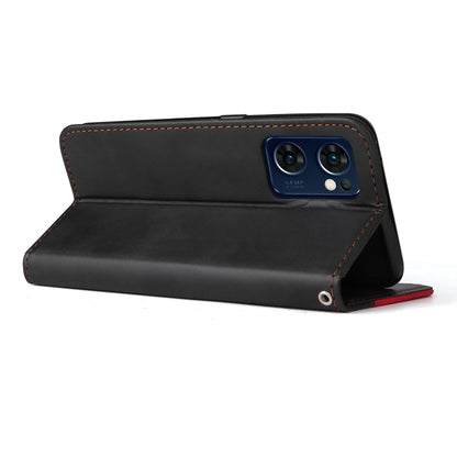 For OPPO Find X5 Lite / Reno7 5G Global Stitching-Color Flip Leather Phone Case(Red) - OPPO Cases by PMC Jewellery | Online Shopping South Africa | PMC Jewellery | Buy Now Pay Later Mobicred