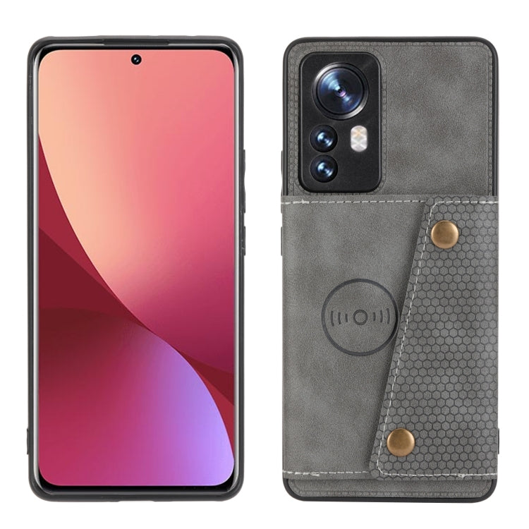 For Xiaomi 12 Double Buckle PU + TPU Shockproof Magnetic Phone Case(Grey) - Xiaomi Cases by PMC TechLife | Online Shopping South Africa | PMC TechLife
