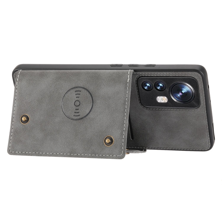 For Xiaomi 12 Double Buckle PU + TPU Shockproof Magnetic Phone Case(Grey) - Xiaomi Cases by PMC TechLife | Online Shopping South Africa | PMC TechLife