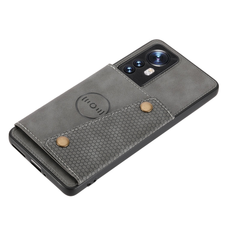 For Xiaomi 12 Double Buckle PU + TPU Shockproof Magnetic Phone Case(Grey) - Xiaomi Cases by PMC TechLife | Online Shopping South Africa | PMC TechLife