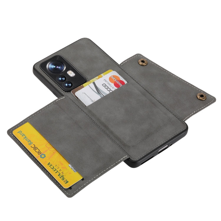 For Xiaomi 12 Double Buckle PU + TPU Shockproof Magnetic Phone Case(Grey) - Xiaomi Cases by PMC TechLife | Online Shopping South Africa | PMC TechLife