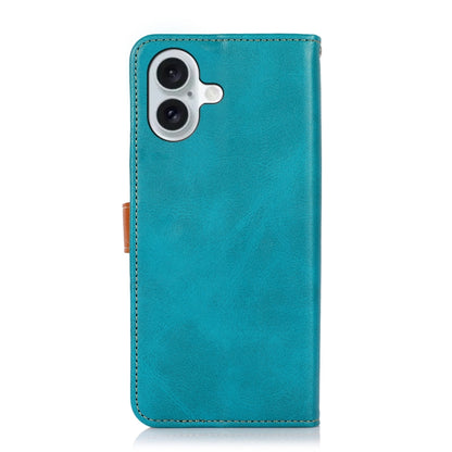 KHAZNEH Dual-color Cowhide Texture Flip Leather Phone Case For iPhone 16 Plus(Blue) - iPhone 16 Plus Cases by PMC Jewellery | Online Shopping South Africa | PMC Jewellery | Buy Now Pay Later Mobicred