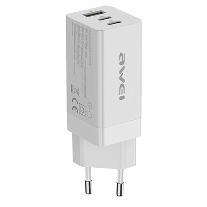 awei PD9 65W Dual Type-C / USB-C + USB GaN Fast Charging Travel Charger, EU Plug(White) - USB Charger by awei | Online Shopping South Africa | PMC Jewellery | Buy Now Pay Later Mobicred