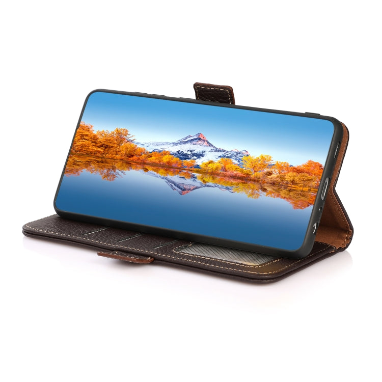 For Nokia C21 KHAZNEH Side-Magnetic Litchi Genuine Leather RFID Phone Case(Brown) - Nokia Cases by PMC TechLife | Online Shopping South Africa | PMC TechLife | Buy Now Pay Later Mobicred