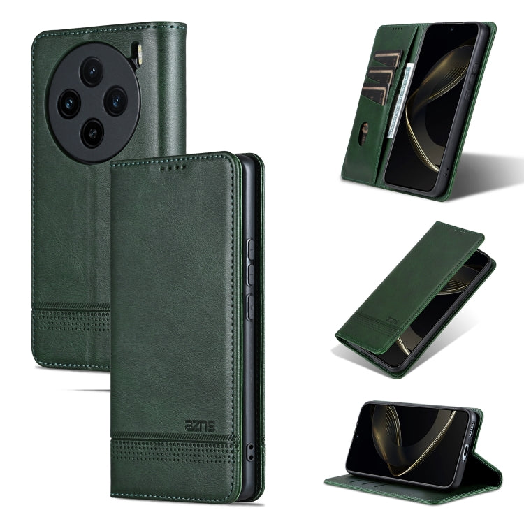 For vivo X100 AZNS Magnetic Calf Texture Leather Phone Case(Dark Green) - vivo Cases by AZNS | Online Shopping South Africa | PMC Jewellery | Buy Now Pay Later Mobicred