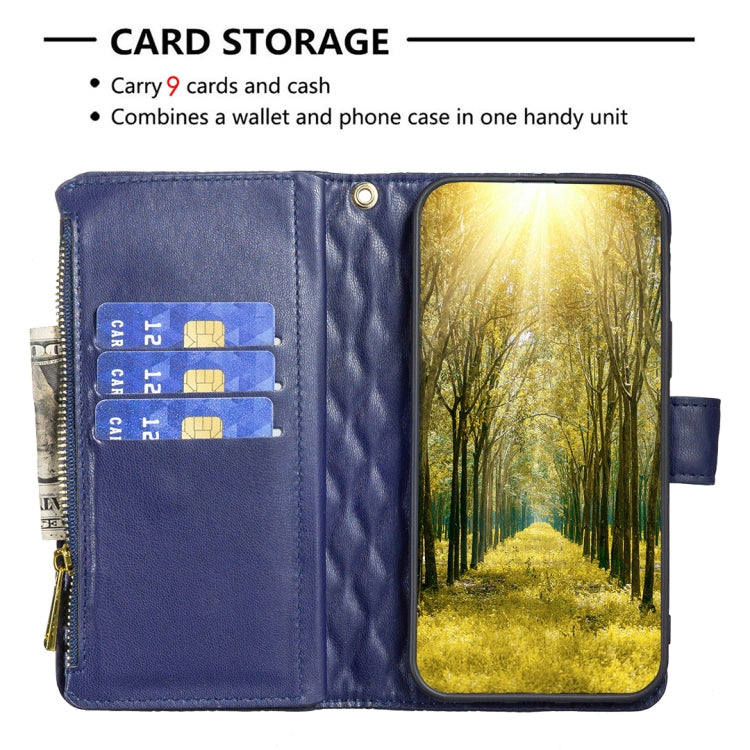 For OPPO Find X5 Lite / Reno7 5G Diamond Lattice Zipper Wallet Leather Flip Phone Case(Blue) - OPPO Cases by PMC Jewellery | Online Shopping South Africa | PMC Jewellery | Buy Now Pay Later Mobicred