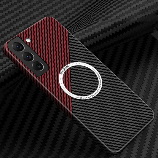 For Samsung Galaxy S22 5G Carbon Fiber Texture MagSafe Magnetic Phone Case(Black Red) - Galaxy S22 5G Cases by PMC Jewellery | Online Shopping South Africa | PMC Jewellery