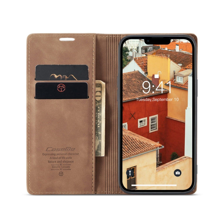 For iPhone 14 CaseMe-013 Multifunctional Retro Frosted Leather Phone Case (Brown) - iPhone 14 Cases by CaseMe | Online Shopping South Africa | PMC Jewellery | Buy Now Pay Later Mobicred