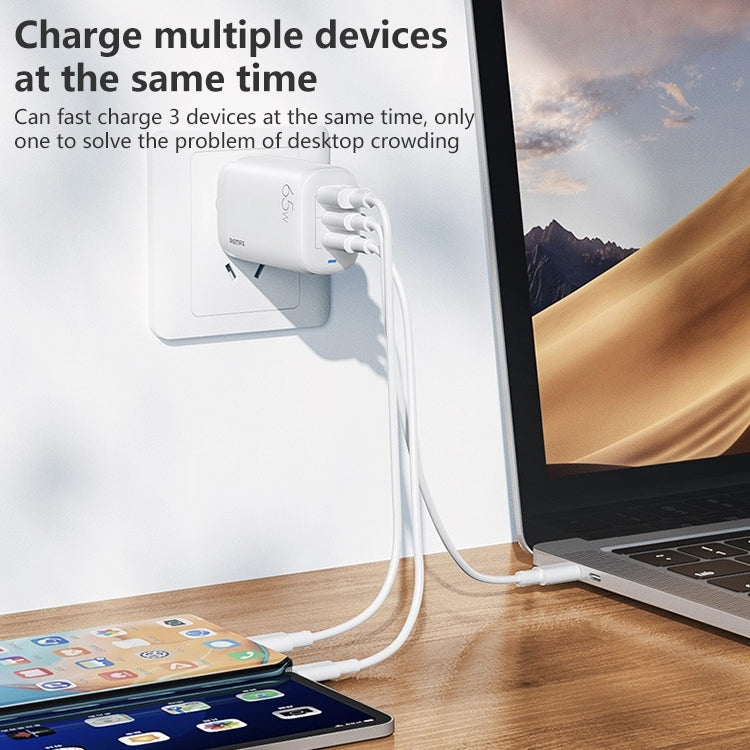 REMAX RP-U55 Territory Series 65W USB+Dual USB-C / Type-C Interface Fast Charger, Specification:US Plug (White) - USB Charger by REMAX | Online Shopping South Africa | PMC Jewellery | Buy Now Pay Later Mobicred