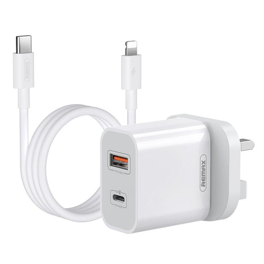 REMAX RP-U68 20W USB+USB-C/Type-C Dual Interface Fast Charger Set, Specification:UK Plug(White) - USB Charger by REMAX | Online Shopping South Africa | PMC Jewellery | Buy Now Pay Later Mobicred