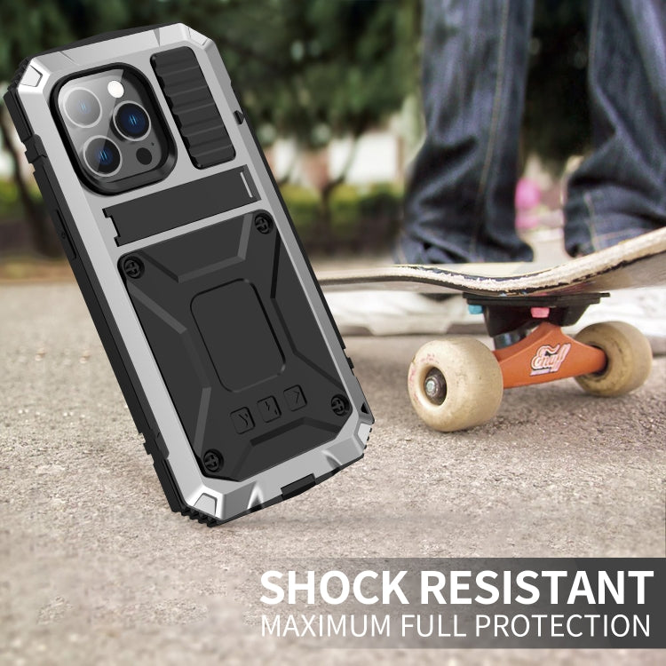 For iPhone 14 Pro R-JUST Shockproof Waterproof Dust-proof Case with Holder(Silver) - iPhone 14 Pro Cases by R-JUST | Online Shopping South Africa | PMC Jewellery