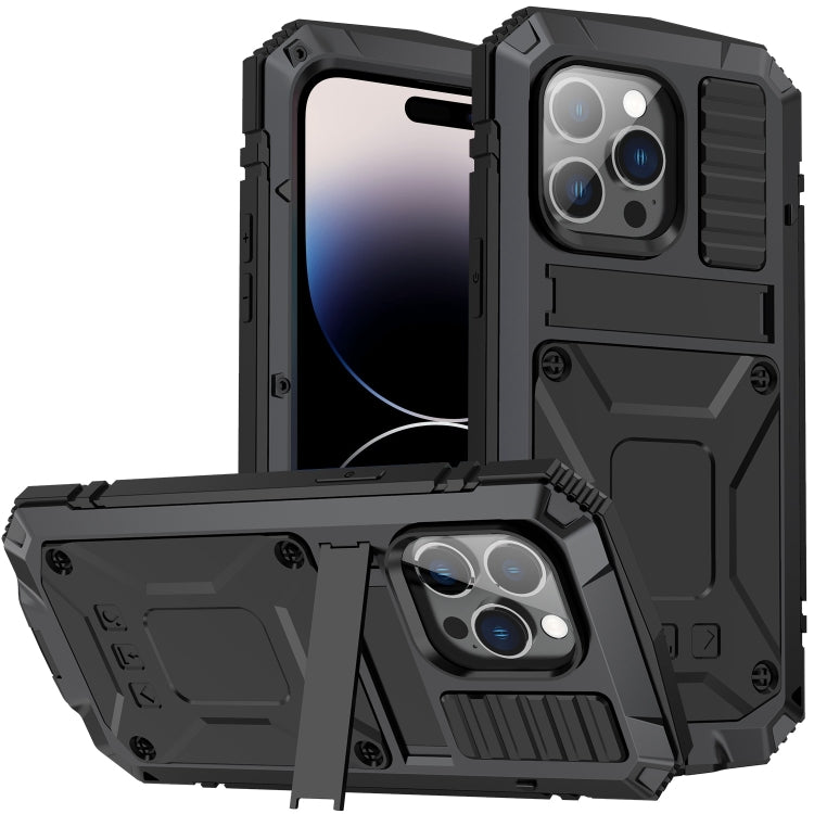 For iPhone 14 Pro R-JUST Shockproof Waterproof Dust-proof Case with Holder(Black) - free shipping - PMC TechLife - Order now!