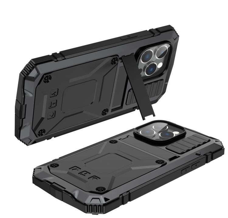 For iPhone 14 Pro R-JUST Shockproof Waterproof Dust-proof Case with Holder(Black) - free shipping - PMC TechLife - Order now!