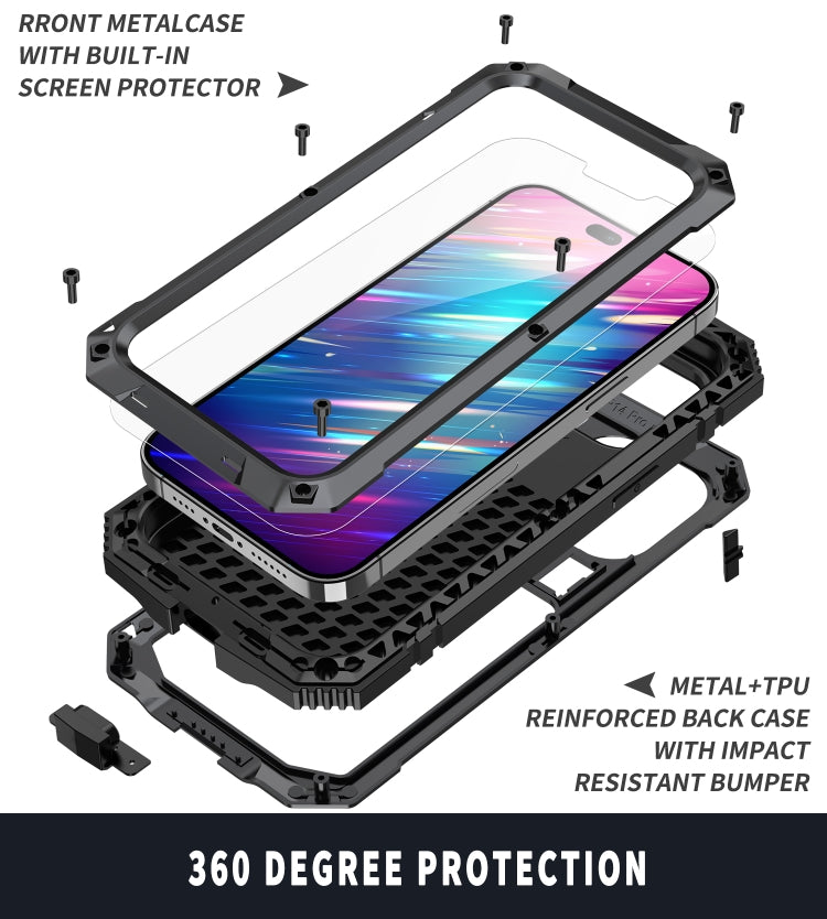 For iPhone 14 Pro R-JUST Shockproof Waterproof Dust-proof Case with Holder(Black) - free shipping - PMC TechLife - Order now!