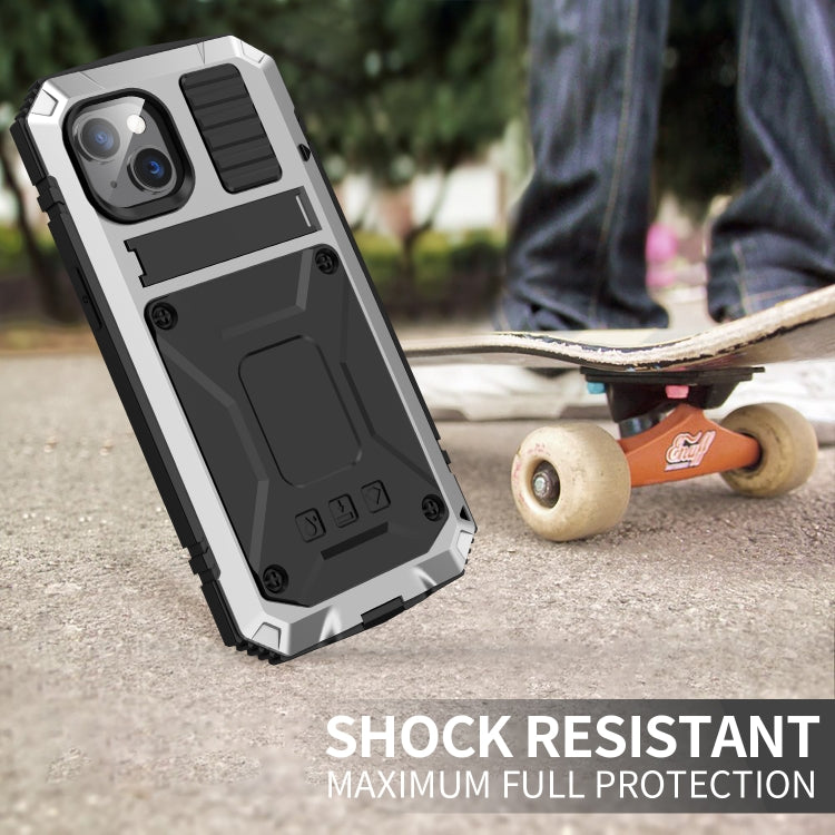 For iPhone 14 R-JUST Shockproof Waterproof Dust-proof Case with Holder (Silver) - free shipping - PMC TechLife - Order now!