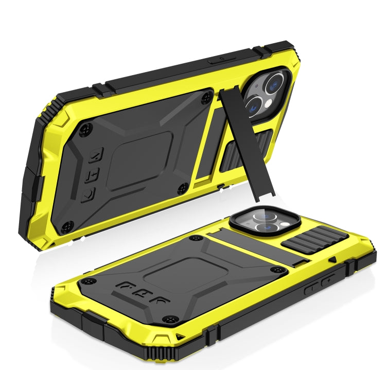 For iPhone 14 R-JUST Shockproof Waterproof Dust-proof Case with Holder (Yellow) - iPhone 14 Cases by R-JUST | Online Shopping South Africa | PMC Jewellery