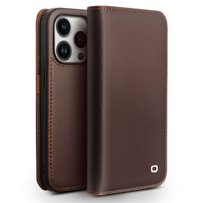 For iPhone 14 Pro QIALINO Business Horizontal Flip PU Phone Case(Brown) - iPhone 14 Pro Cases by QIALINO | Online Shopping South Africa | PMC Jewellery | Buy Now Pay Later Mobicred