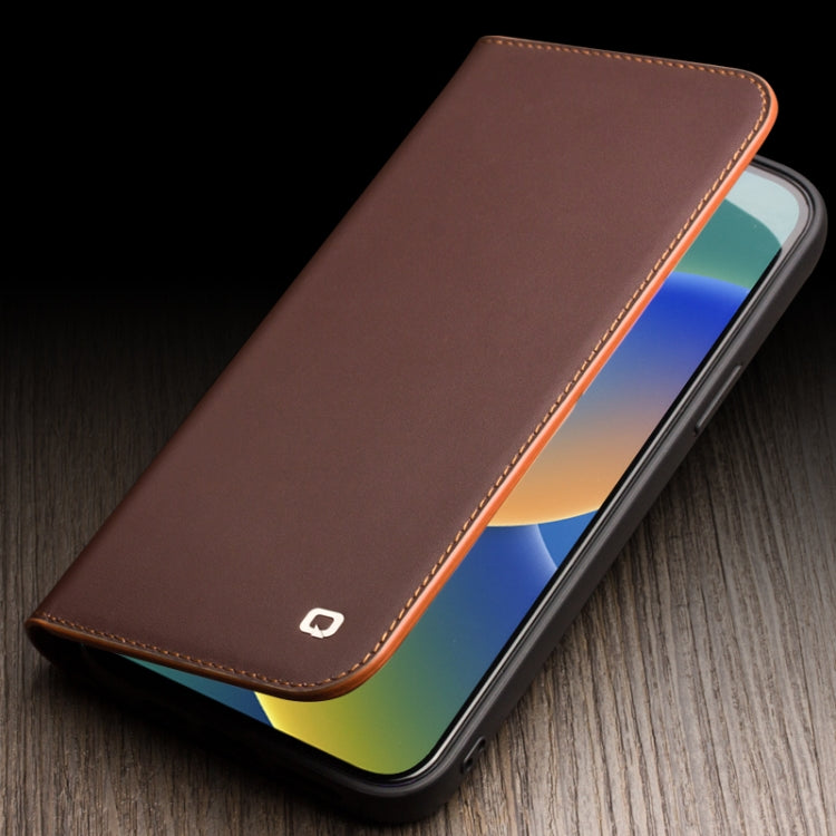 For iPhone 14 Pro Max QIALINO Business Horizontal Flip PU Phone Case (Brown) - free shipping - PMC TechLife - Order now!