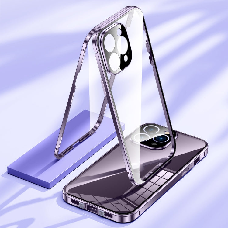 For iPhone 14 Plus Magnetic Double-buckle HD Tempered Glass Phone Case (Gold) - iPhone 14 Plus Cases by PMC TechLife | Online Shopping South Africa | PMC TechLife | Buy Now Pay Later Mobicred