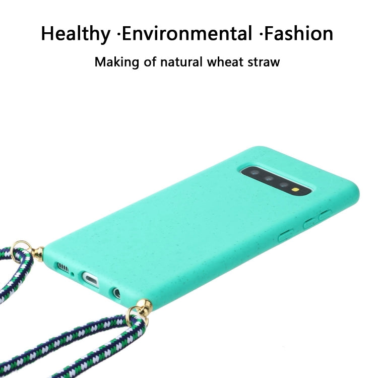 For Galaxy S10 Plus Wheat Straw Material + TPU Protective Case with Lanyard(Green) - Galaxy Phone Cases by PMC Jewellery | Online Shopping South Africa | PMC Jewellery