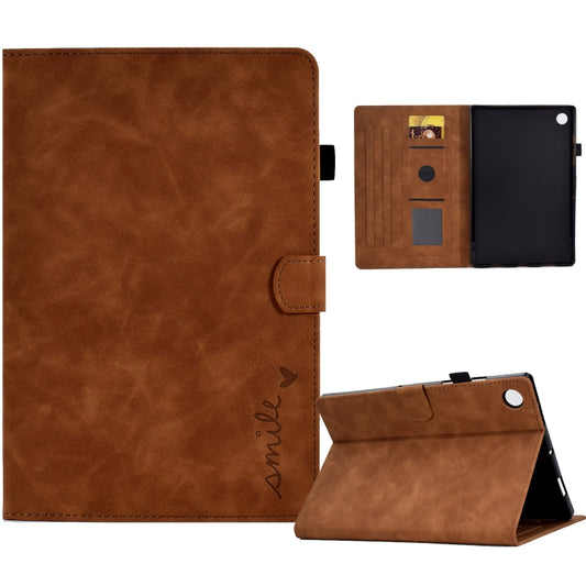 For Lenovo Tab M10 3rd Gen Embossed Smile Flip Tablet Leather Case(Brown) - Lenovo by PMC Jewellery | Online Shopping South Africa | PMC Jewellery | Buy Now Pay Later Mobicred