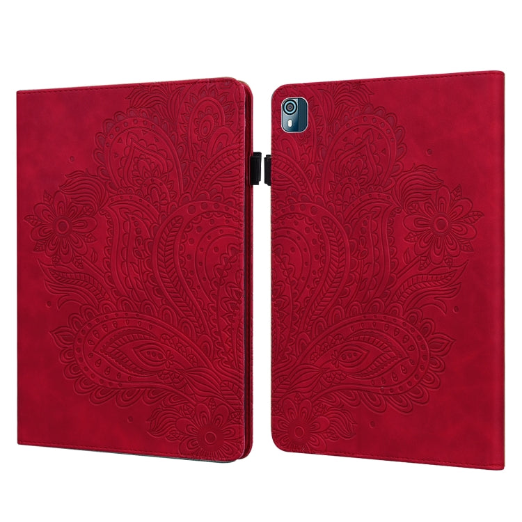 For Nokia T10 Peacock Embossed Pattern Leather Tablet Case(Red) - Nokia by PMC TechLife | Online Shopping South Africa | PMC TechLife | Buy Now Pay Later Mobicred