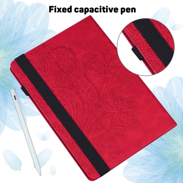 For Nokia T10 Peacock Embossed Pattern Leather Tablet Case(Red) - Nokia by PMC TechLife | Online Shopping South Africa | PMC TechLife | Buy Now Pay Later Mobicred