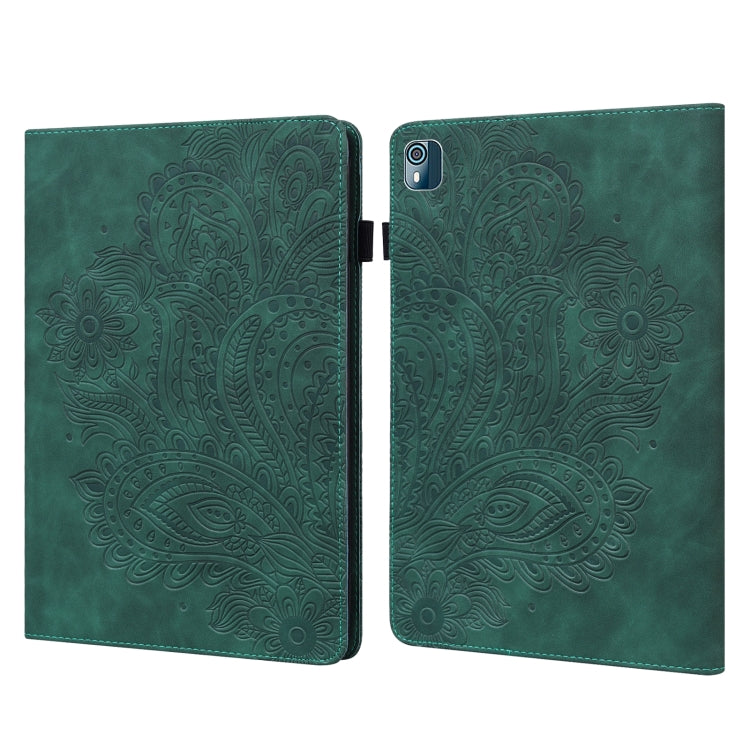 For Nokia T10 Peacock Embossed Pattern Leather Tablet Case(Green) - Nokia by PMC TechLife | Online Shopping South Africa | PMC TechLife | Buy Now Pay Later Mobicred
