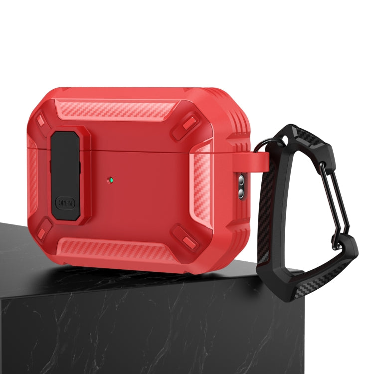 For AirPods Pro 2 Shield Shockproof Earphone Protective Case with Hook(Red) - For AirPods Pro 2 by PMC Jewellery | Online Shopping South Africa | PMC Jewellery | Buy Now Pay Later Mobicred