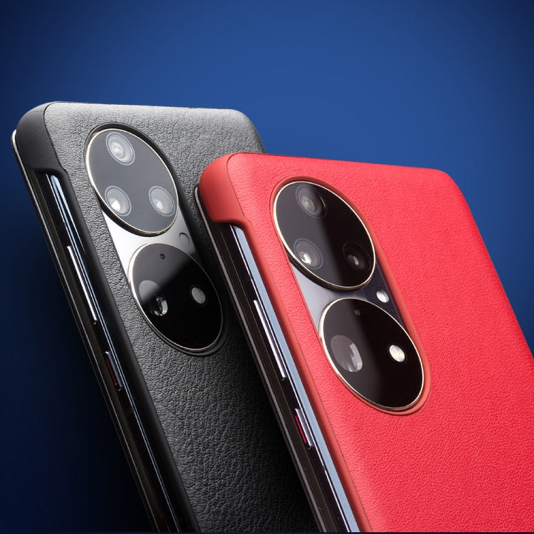 For Huawei P50 Pro QIALINO Genuine Leather Side Window View Smart Phone Case(Brown) - Huawei Cases by QIALINO | Online Shopping South Africa | PMC TechLife | Buy Now Pay Later Mobicred