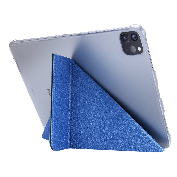 For iPad Air 13 2024 / Pro 12.9 2020 Silk Texture Horizontal Deformation Flip Leather Tablet Case with Three-folding Holder(Blue) - iPad Pro 12.9 (2020) Cases by PMC TechLife | Online Shopping South Africa | PMC TechLife | Buy Now Pay Later Mobicred