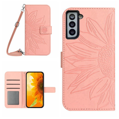 For Samsung Galaxy S21 FE 5G Skin Feel Sun Flower Pattern Flip Leather Phone Case with Lanyard(Pink) - Galaxy Phone Cases by PMC Jewellery | Online Shopping South Africa | PMC Jewellery